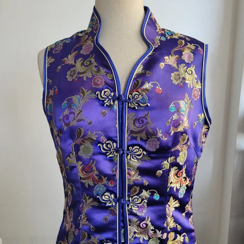 Tangyi Vintage Asian/Japanese Custom-made Floral Purple Dress (Size: S)